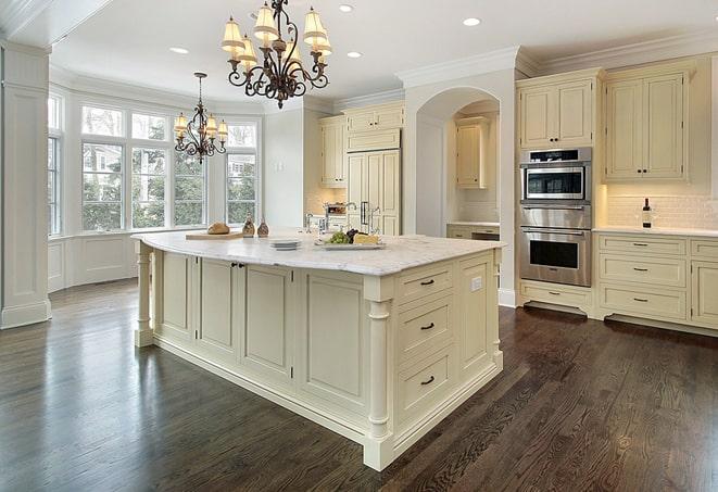 close-up of textured laminate flooring in a kitchen in Atwater, OH